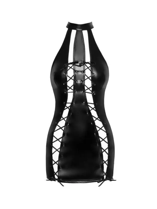 Powerwetlook Kleid mit Doppelter Schnürung Vorne F291 von Noir Handmade kaufen - Fesselliebe