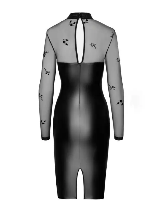 Halblanges Powerwetlook Kleid mit Tüll F310 von Noir Handmade kaufen - Fesselliebe