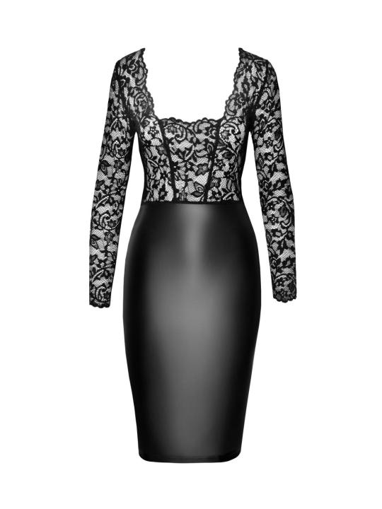 F295 Halblanges Wetlook Kleid mit Spitze von Noir Handmade
