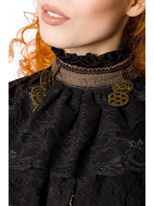 Steampunk-Bluse mit abnehmbarem Jabot schwarz kaufen - Fesselliebe