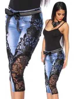 Capri-Jeans mit Spitze blau/schwarz kaufen - Fesselliebe