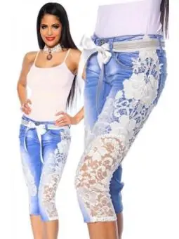 Capri-Jeans mit Spitze blau/creme kaufen - Fesselliebe