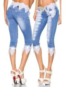 Capri-Jeans mit Spitze blau/weiß kaufen - Fesselliebe
