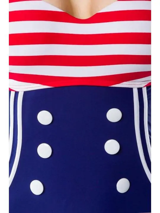Vintage-Badeanzug mit Knöpfen rot/blau/weiß von Belsira