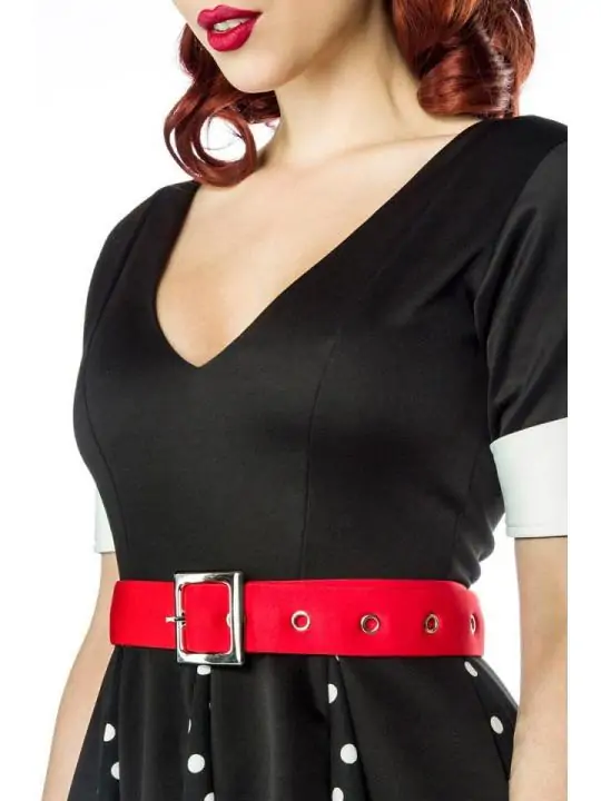 Godet-Kleid schwarz/weiß/rot von Belsira