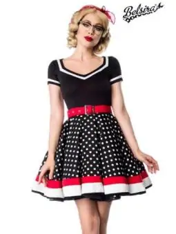 Kleid mit Gürtel schwarz/weiß/rot von Belsira kaufen - Fesselliebe