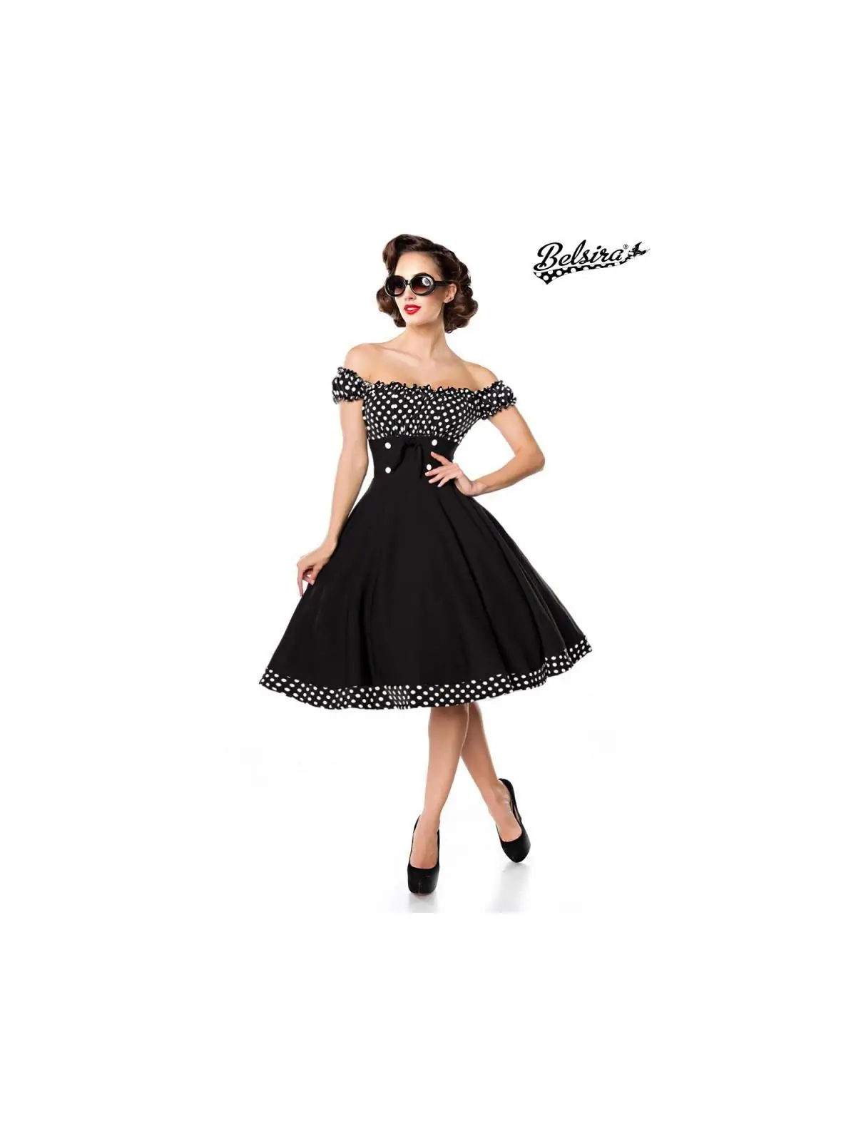 schulterfreies Swing-Kleid schwarz/weiß von Belsira