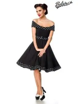 schulterfreies Swing-Kleid mit Gürtel schwarz von Belsira kaufen - Fesselliebe