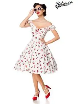 schulterfreies Kleid weiß/rot von Belsira kaufen - Fesselliebe