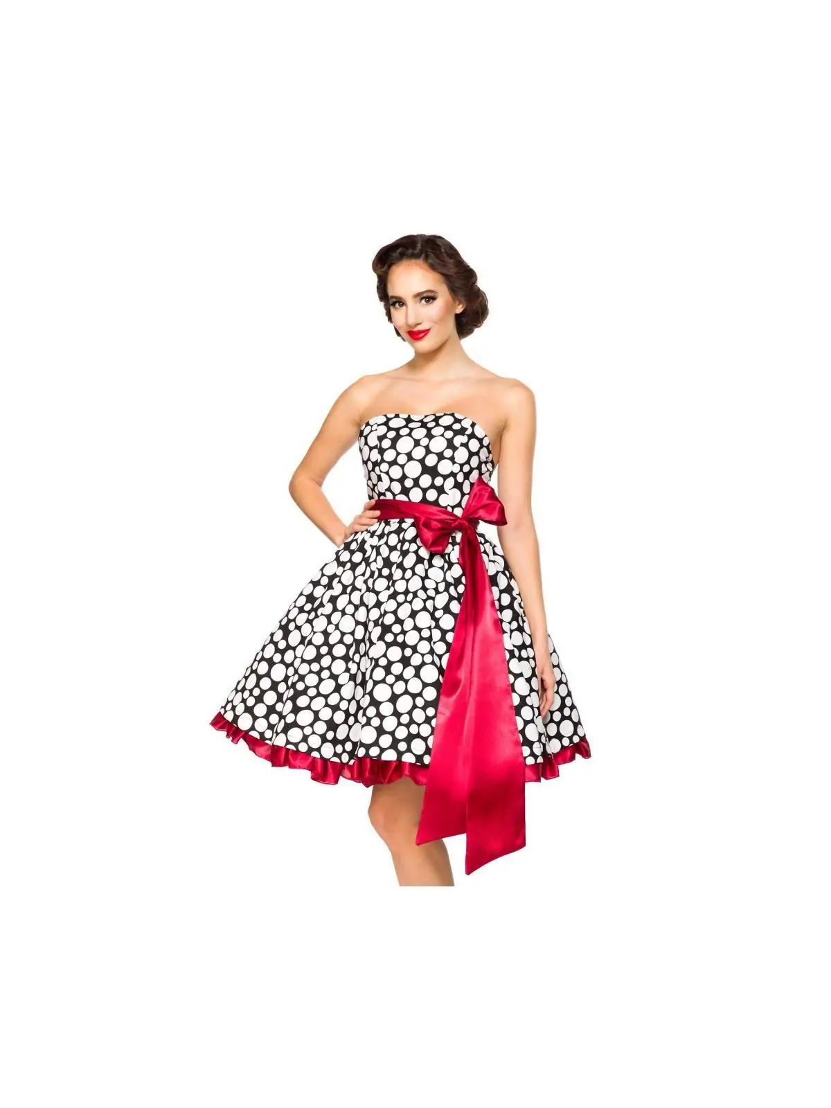 SONDERPOSTEN Vintage-Bandeau-Kleid schwarz/weiß/rot von Belsira