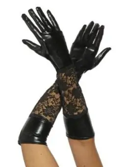 Wetlook-Handschuhe mit Spitze schwarz kaufen - Fesselliebe