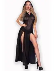 Langes Kleid mit Kapuze CR4685 schwarz von Chilirose kaufen - Fesselliebe