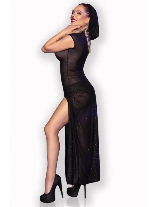 Langes Kleid mit Kapuze CR4685 schwarz von Chilirose kaufen - Fesselliebe