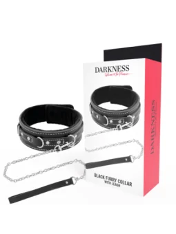 Schwarz Furry Halsband mit Leine von Darkness Bondage kaufen - Fesselliebe