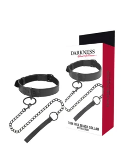 Thin Full Halsband mit Leine Schwarz von Darkness Bondage kaufen - Fesselliebe