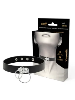 Handgefertigtes Halsband Vegan Kunstleder - Double Ring von Coquette Accessories kaufen - Fesselliebe