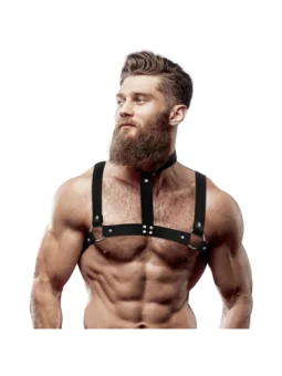 Fetish Submissive Attitude™ – Verstellbarer Brustgurt Aus Öko-Kunstleder mit Halskette für Männer kaufen - Fesselliebe