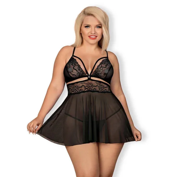 838-Bab-1 Babydoll & Tanga Schwarz Size Plus von Obsessive Size Plus | Fesselliebe.de