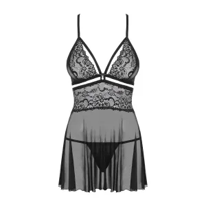 ♥ 838-Bab-1 Babydoll & Tanga Schwarz Size Plus von Obsessive Size Plus ♥