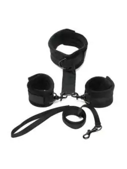 Handschellen An Halsband mit Leine Verstellbar Schwarz von Bondage Play kaufen - Fesselliebe