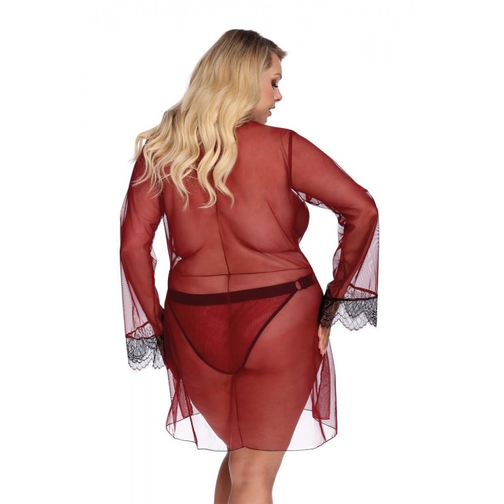 Dunkelroter Morgenrock mit Spitze Aa052931 von Anais Apparel Plus Size | Fesselliebe.de