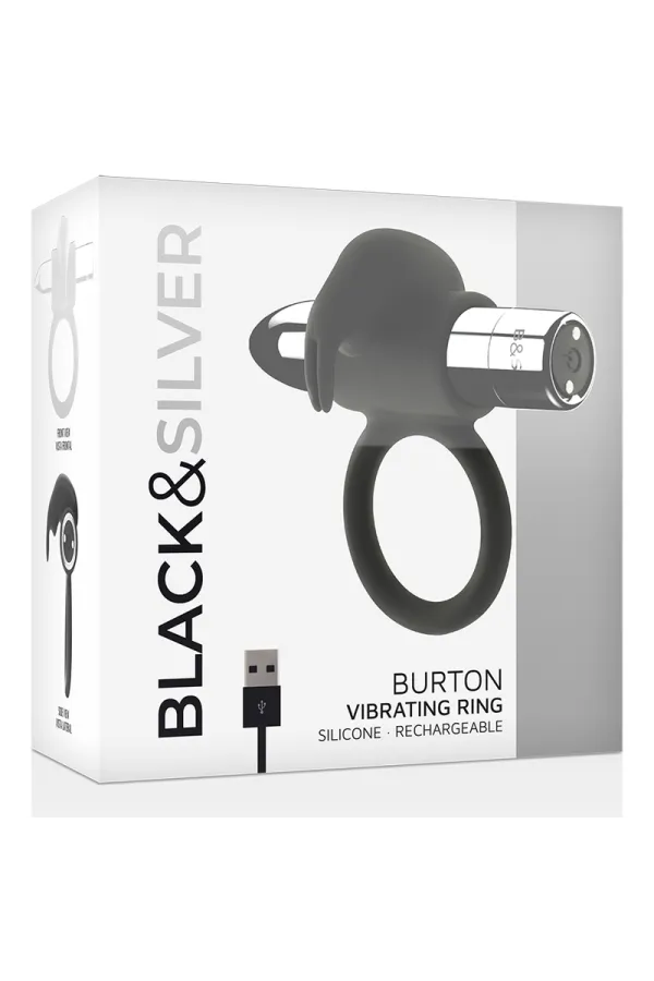 Burton Wiederaufladbarer Penisring 10 Vibrationsmodi von Black&Silver