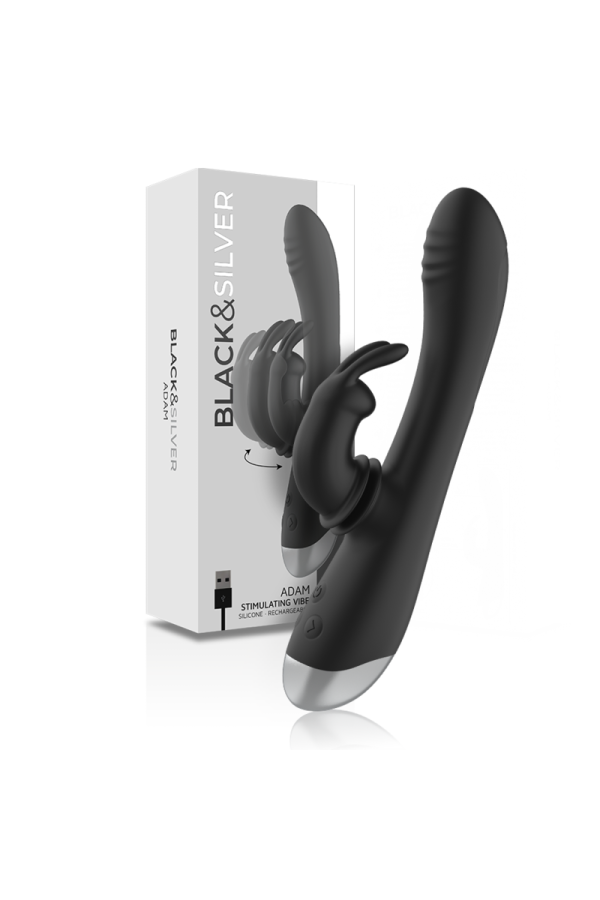 Dj. Adam wiederaufladbarer Silikon-Kaninchen-Stimulator Schwarz von Black&Silver kaufen | Fesselliebe