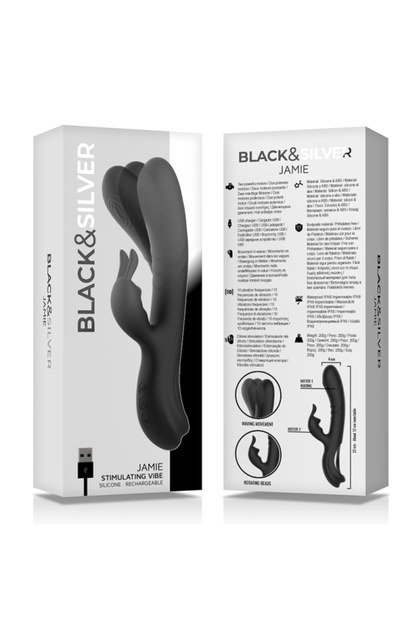 Jamie wiederaufladbarer Silikon-Kaninchenstimulator Schwarz von Black&Silver kaufen | Fesselliebe
