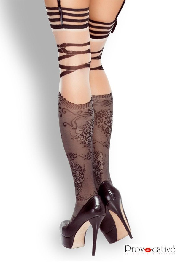 Schwarz/Beige Straps-Strümpfe Pr0033 von Provocative kaufen | Fesselliebe