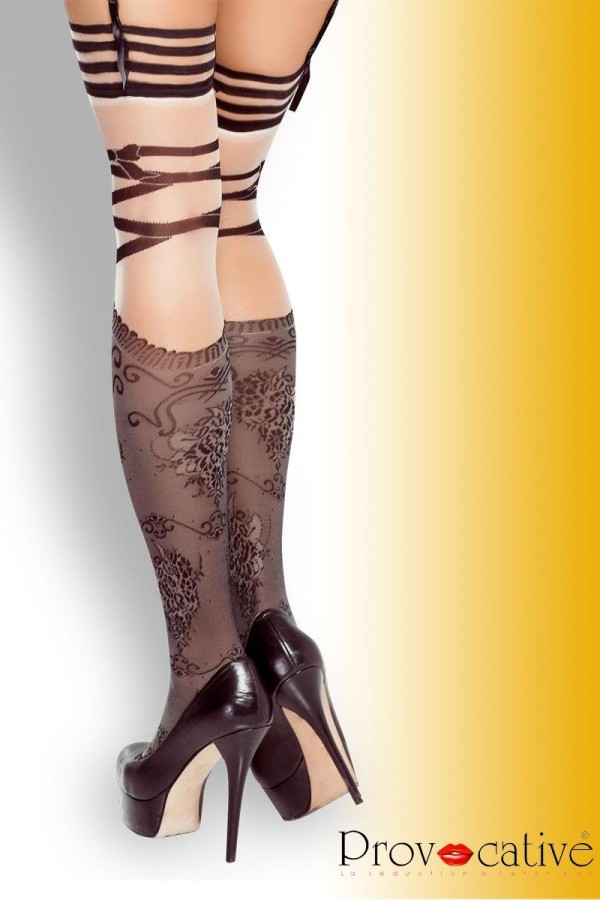 Schwarz/Beige Straps-Strümpfe Pr0033 von Provocative kaufen | Fesselliebe