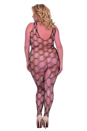 Schwarzes Netz-Catsuit Ouvert 6254, Bodystocking von Softline Plus Size