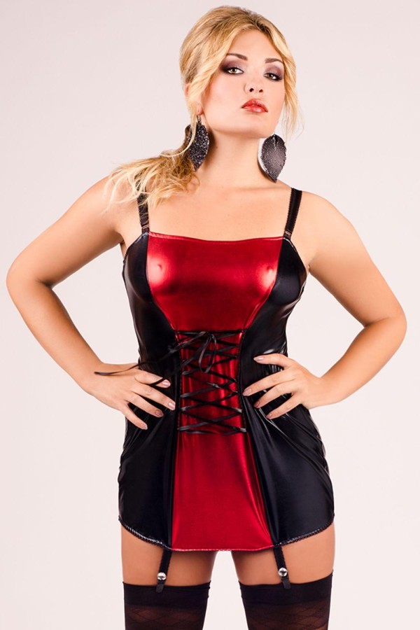 Schwarz/Rotes Strapshemd M/1024 von Andalea Dessous kaufen | Fesselliebe