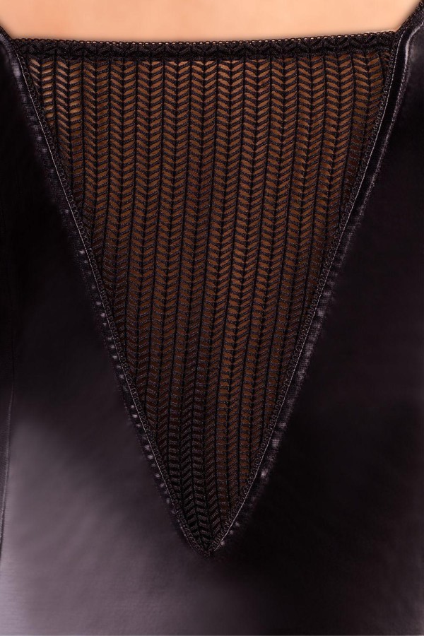 Schwarzes Wetlook Strapshemd M/1027 von Andalea Dessous kaufen | Fesselliebe