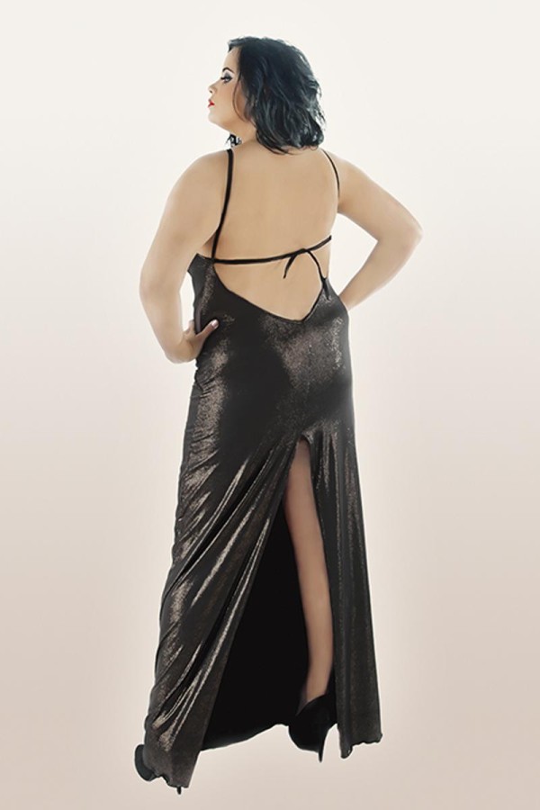 Langes Goldenes Wetlook-Kleid C/4001 von Andalea kaufen | Fesselliebe