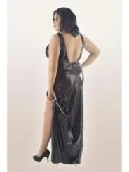 Langes Schwarzes Wetlook-Kleid C/4005 von Andalea kaufen - Fesselliebe