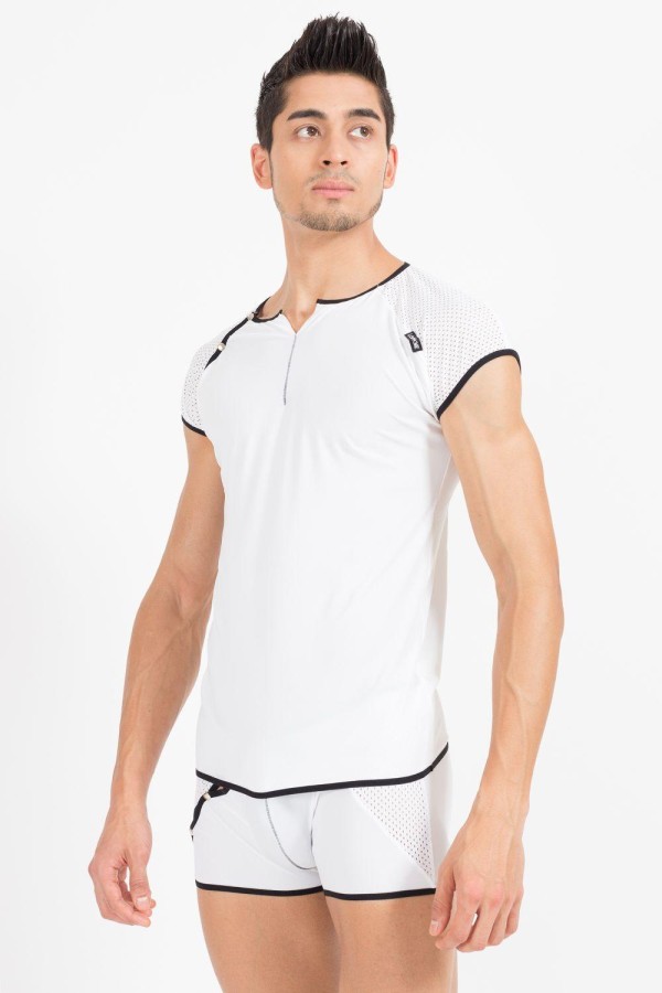 Weiß/Schwarzes V-Shirt Mixing 43-77 von Look Me kaufen | Fesselliebe