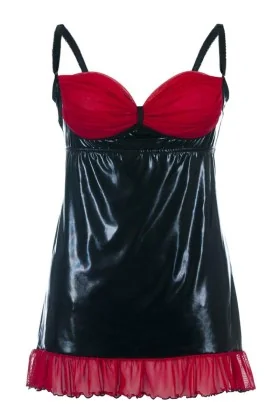 Schwarzes Wetlook Chemise Sb/1011 Sexy Base Kollektion By Andalea