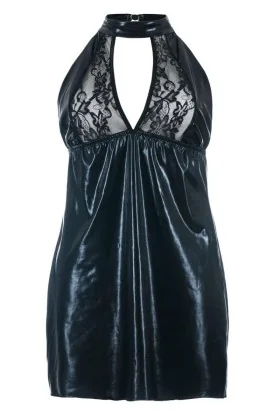 Schwarzes Wetlook Chemise Sb/1001 Sexy Base Kollektion By Andalea