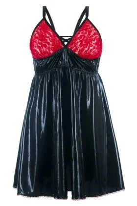 Schwarz/Rotes Wetlook Chemise Sb/1003 Sexy Base Kollektion By Andalea