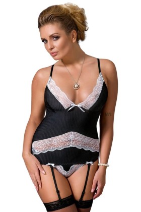Schwarz/Weißes Strapshemd Camille von Passion Plus Size kaufen | Fesselliebe