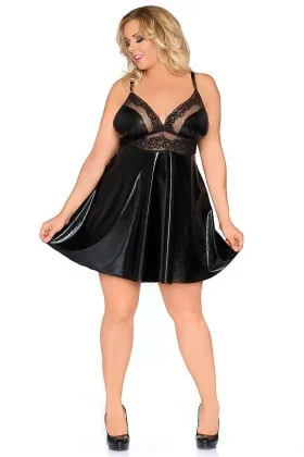 Schwarzes Wetlook Babydoll Z/5001 von Andalea