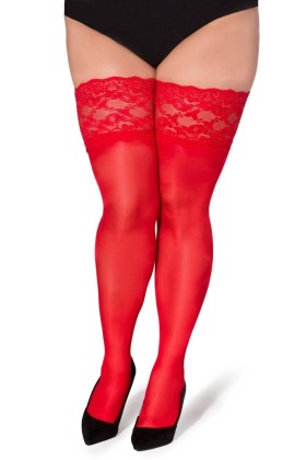 Halterlose Strümpfe Paloma Rot von Legg Story Xtra Size kaufen | Fesselliebe