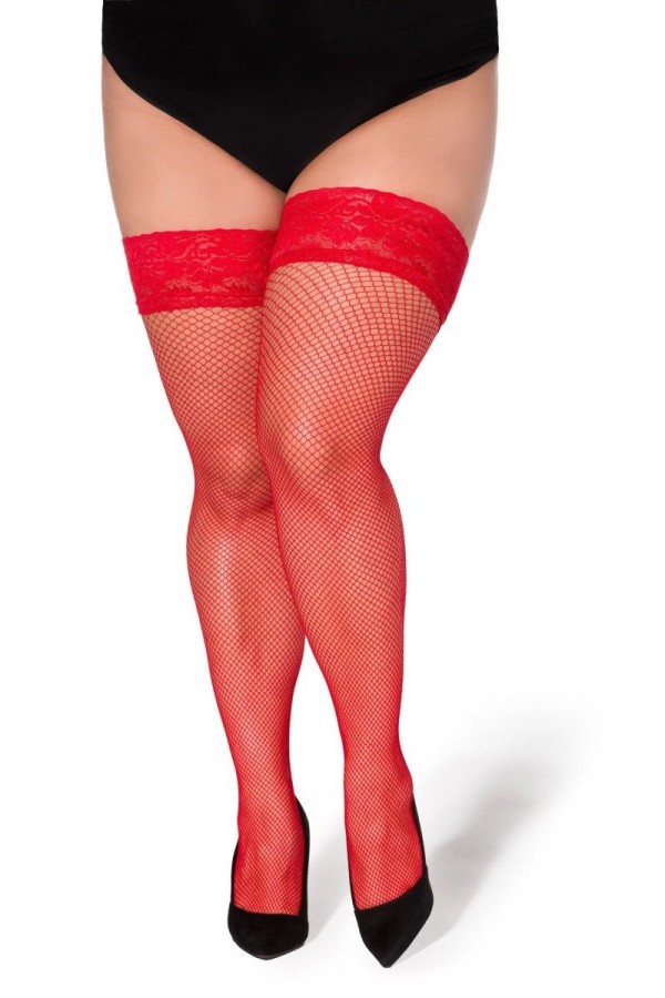 Halterlose Netz-Strümpfe Christina Rot von Legg Story Xtra Size kaufen | Fesselliebe