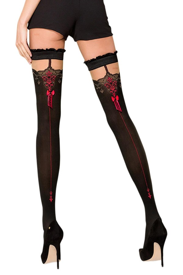 Halterlose Strümpfe St100 Schwarz/Rot von Passion kaufen | Fesselliebe