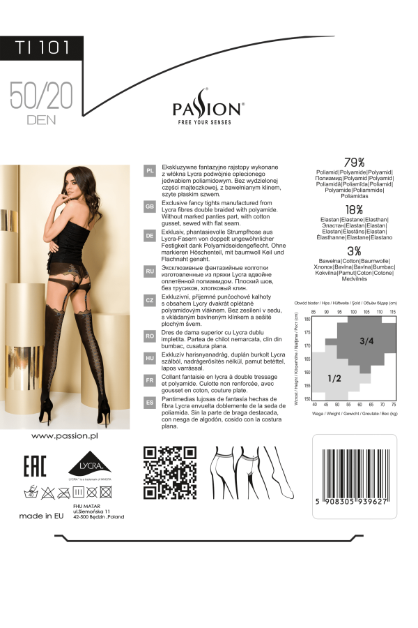 Strumpfhose Ti101 Schwarz/Grau von Passion kaufen | Fesselliebe