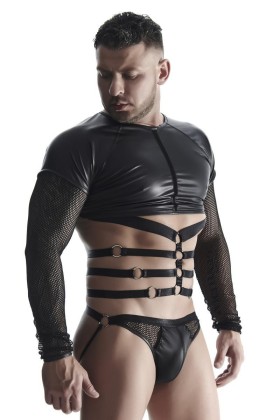 Herren Langarm-Shirt mit Harness Tsh019 Schwarz von Regnes Fetish Planet kaufen | Fesselliebe