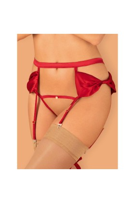 Rubinesa Strumpfgürtel & offener Schritt Tanga rot von Obsessive kaufen | Fesselliebe