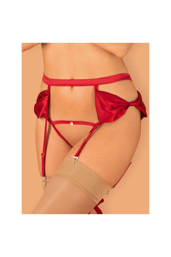 Rubinesa Strumpfgürtel & offener Schritt Tanga rot von Obsessive kaufen | Fesselliebe