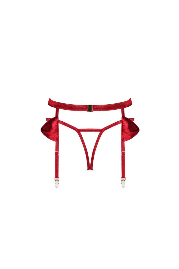 Rubinesa Strumpfgürtel & offener Schritt Tanga rot von Obsessive kaufen | Fesselliebe