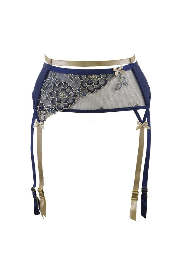 Strumpfgürtel blau-beige V-9332 von Axami kaufen | Fesselliebe